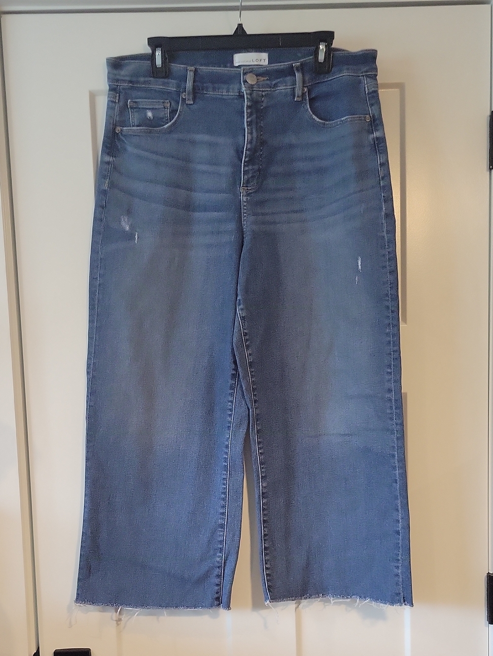 LOFT Medium Wash Wide Leg Crop Jeans With Raw Hem